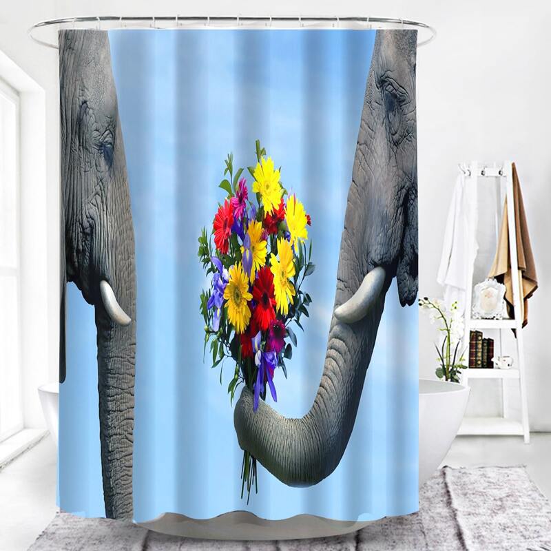 

Elephant Print Shower Curtain With 12pcs Hook, Multicolor