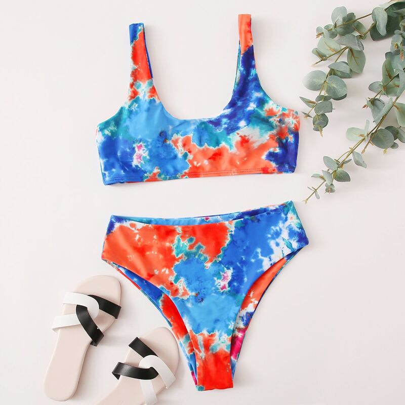 

Tie Dye High Waisted Bikini Swimsuit, Multicolor