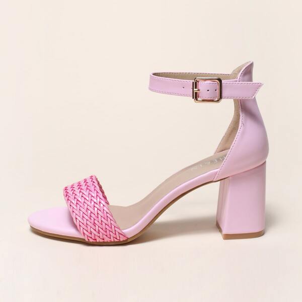 

Плетеные сандалии с массивным каблуком, Розовые