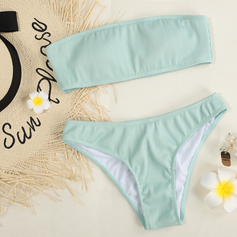 

Rib Bandeau Bikini Swimsuit, Pastel mint green