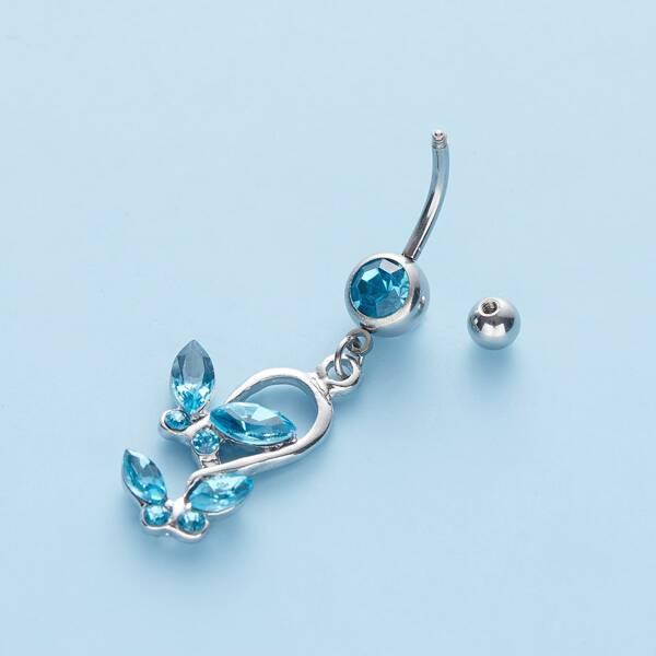 

Butterfly Charm Belly Ring, Blue
