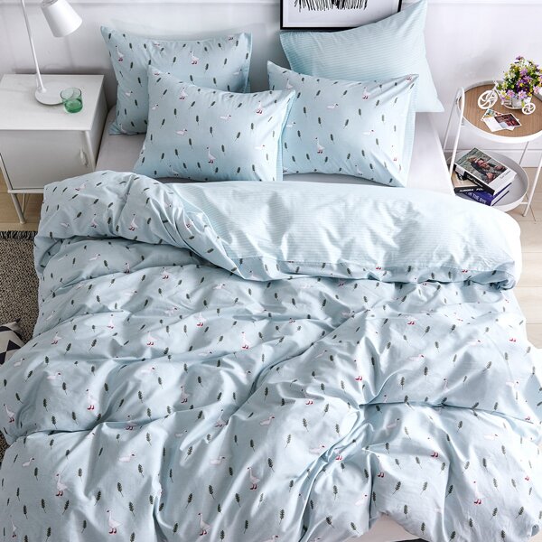 

Goose Print Bedding Set Without Filler, Baby blue