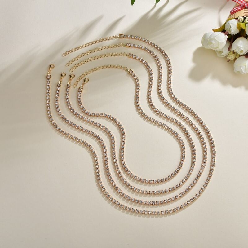 

4pcs Rhinestone Decor Necklace, Gold