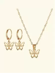 3 piezas set joya con diseño de mariposa - Amarillo Oro - Ver 3