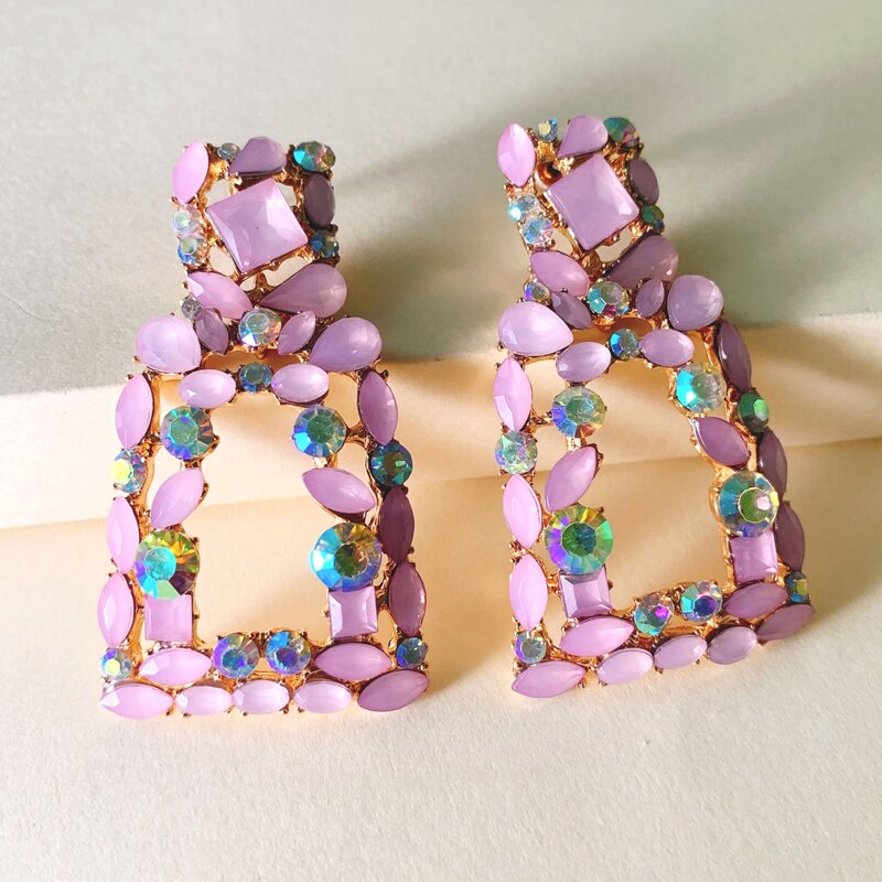 

Rhinestone Geometric Stud Earrings, Pink
