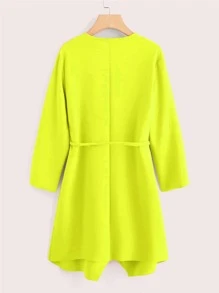 SHEIN Neon Yellow Waterfall Collar Belted Coat - Yellow - View 2