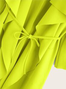 SHEIN Neon Yellow Waterfall Collar Belted Coat - Yellow - View 4