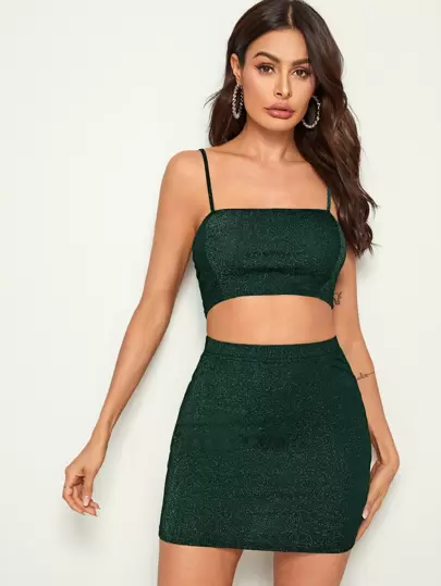 Glitter Crop Cami Top \u0026 Bodycon Skirt 