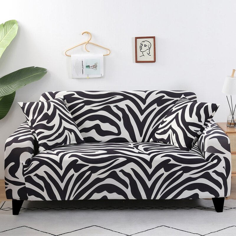 Zebra Pattern Sofa Cover Without Cushion, Black and white