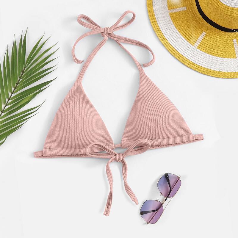 

Rib Triangle Bikini Top, Dusty pink