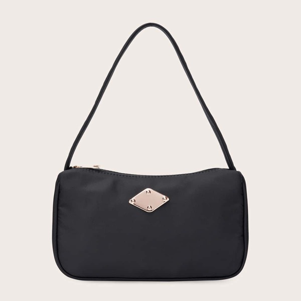 

Metal Decor Baguette Bag, Black