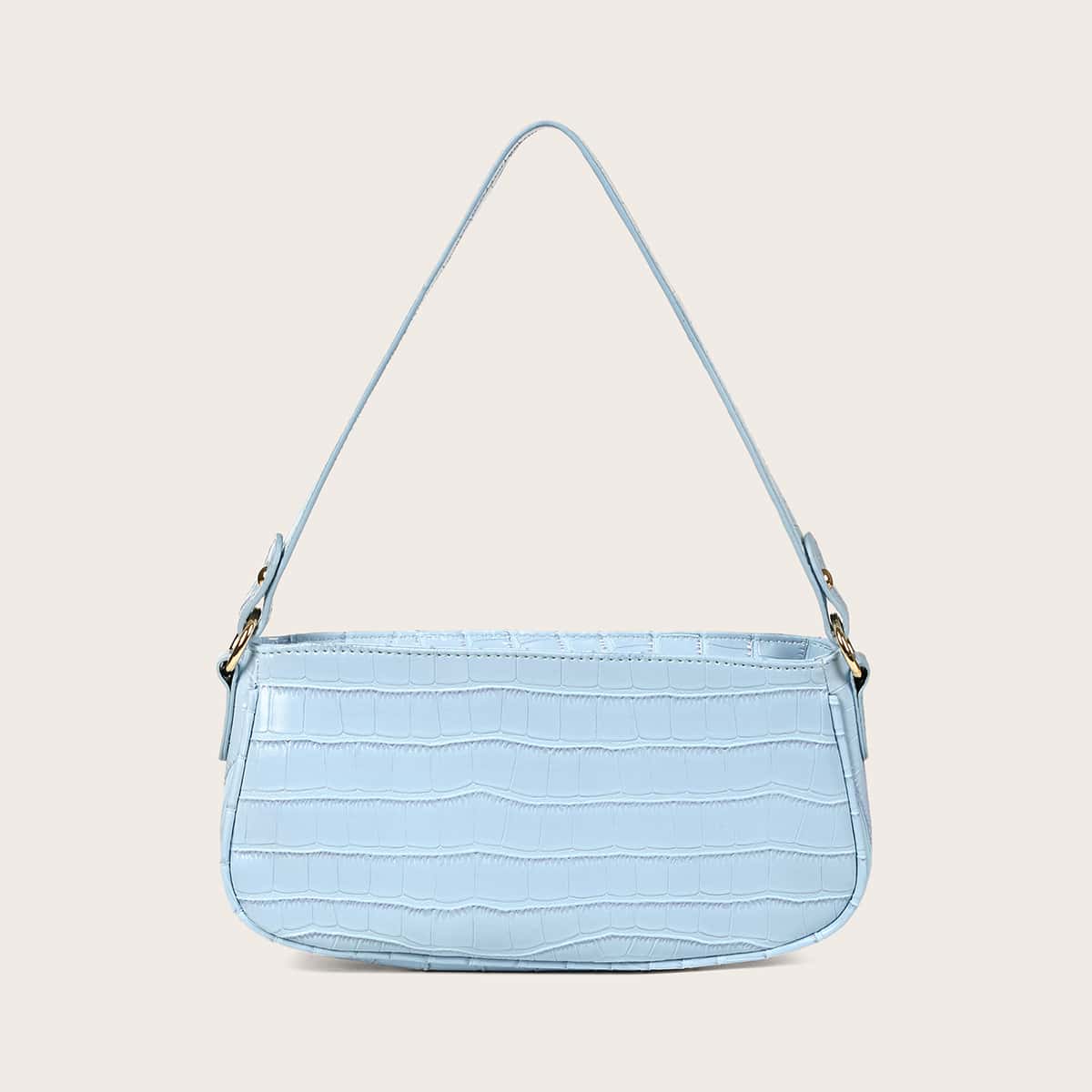

Croc Embossed Baguette Bag, Baby blue