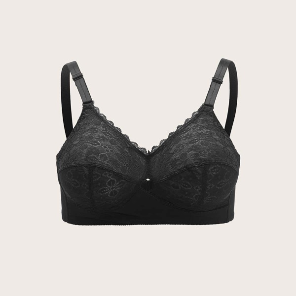 

Plus Floral Lace Bra, Black