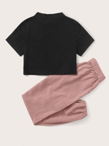 mock neck tee & belted cargo pants