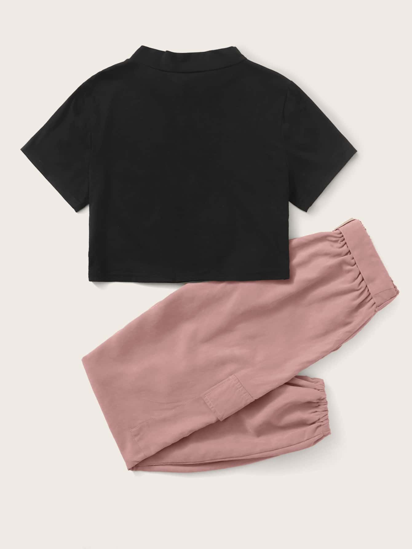 mock neck tee and belted cargo pants
