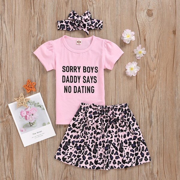 

Toddler Girls Slogan Graphic Tee & Bow Front Skirt & Headband, Multicolor