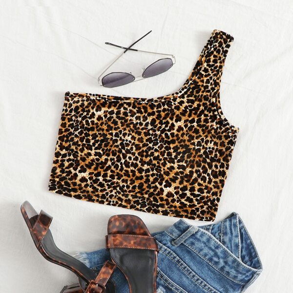 

One Shoulder Leopard Crop Top, Multicolor