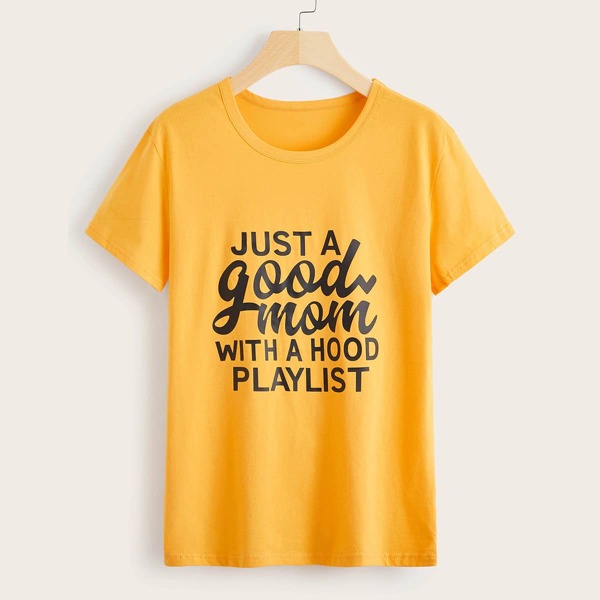 

Slogan Graphic Short Sleeve Tee, Mustard yellow