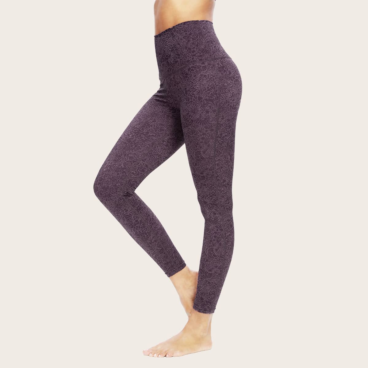 

Queenieke Floral Print Topstitching Sports Leggings, Burgundy