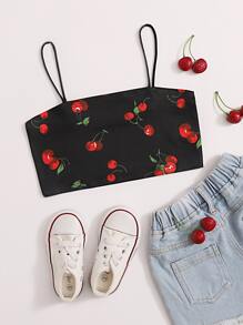 SHEIN Girls Cherry Print Crop Cami Top - Black - View 1