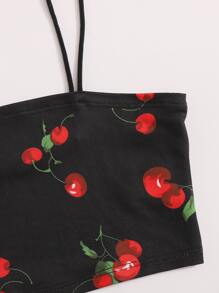 SHEIN Girls Cherry Print Crop Cami Top - Black - View 3
