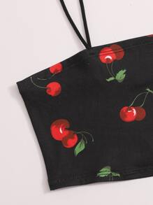 SHEIN Girls Cherry Print Crop Cami Top - Black - View 4