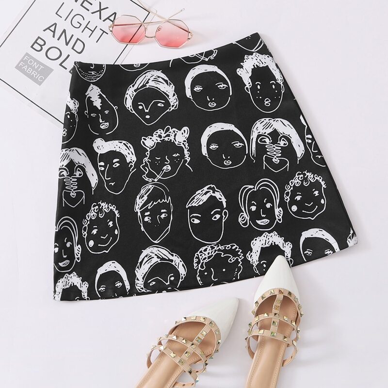 

Figure Print A-line Skirt, Black