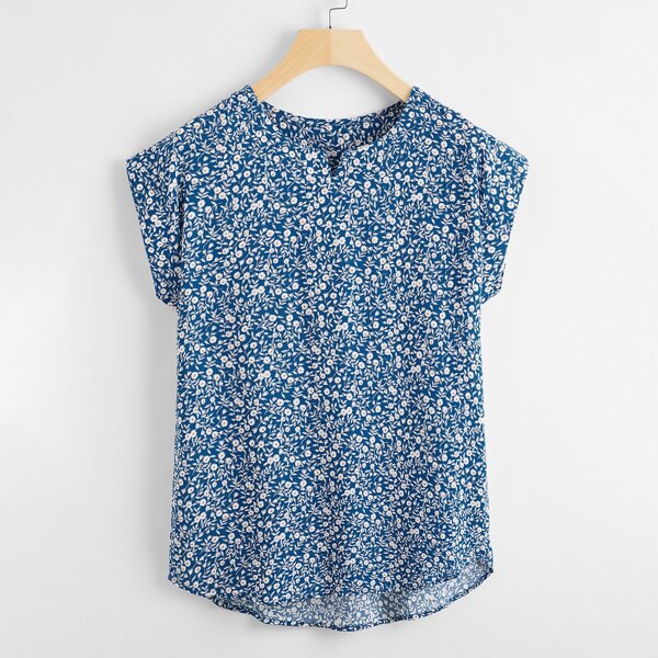 

Notch Neck Ditsy Floral Blouse, Blue