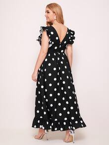 SHEIN Plus Size Polka Dot V-Neck Ruffled Dress