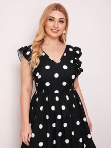SHEIN Plus Size Polka Dot V-Neck Ruffled Dress