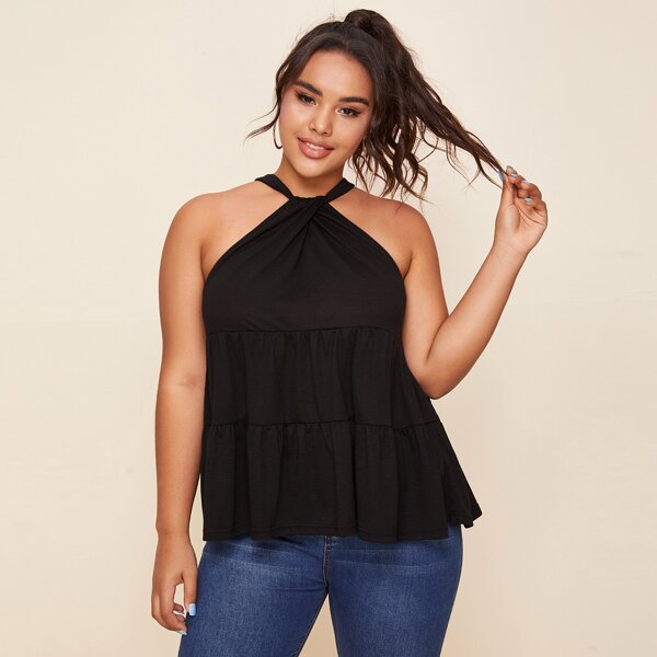 

Plus Tiered Ruffle Halter Top, Black