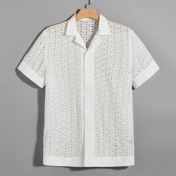 

Men Notched Collar Schiffy Shirt, White
