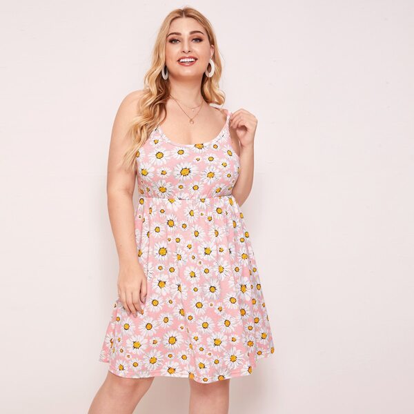 

Plus Allover Floral Cami Dress, Baby pink