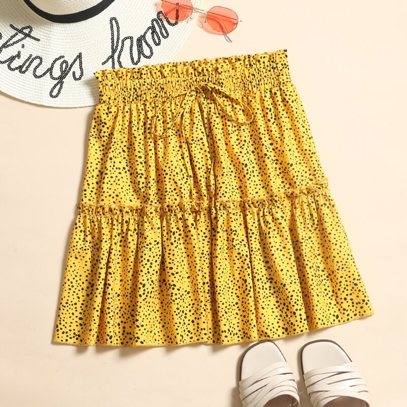 

Dalmatian Print Frill Drawstring Waist Skirt, Yellow