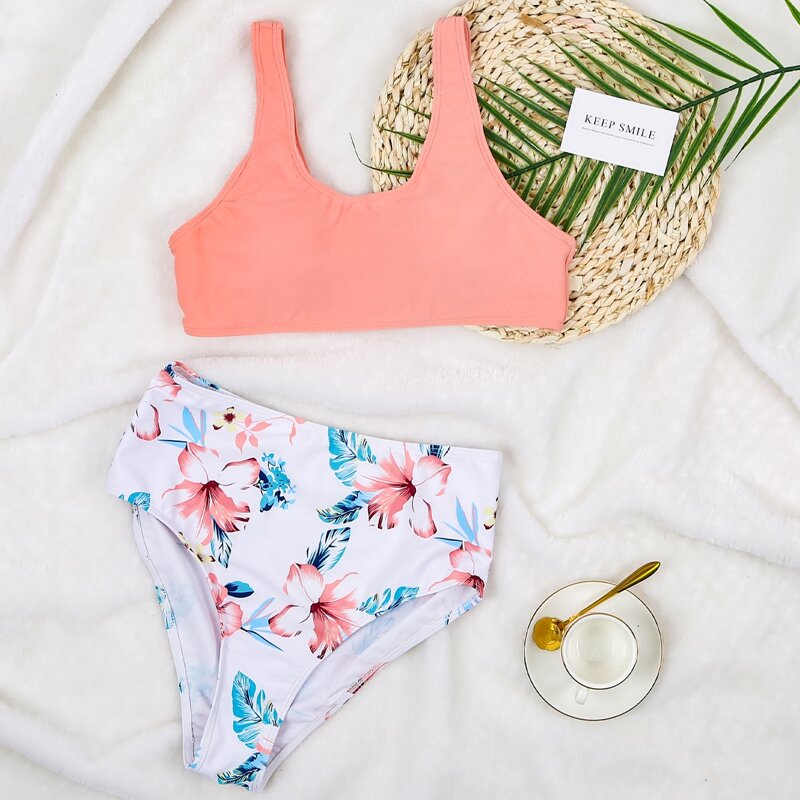 

Floral High Waisted Bikini Swimsuit, Multicolor