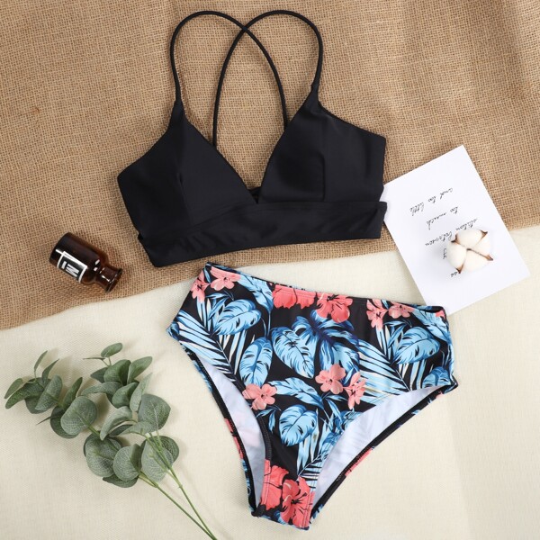 

Tropical Tie Back Bikini Swimsuit, Multicolor
