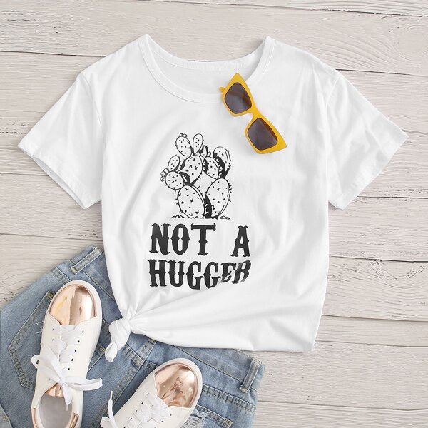 

Cactus And Letter Graphic Tee, White