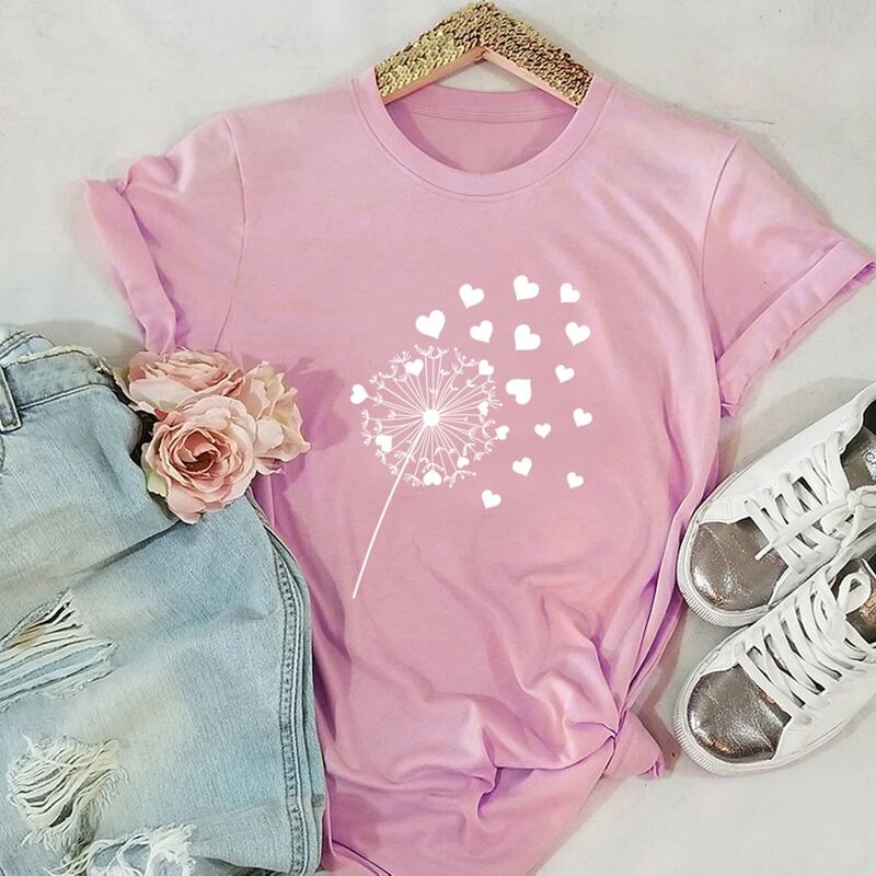 

Dandelion & Heart Graphic Tee, Baby pink