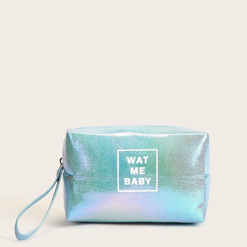 

1pc Letter Graphic Makeup Bag, Turquoise