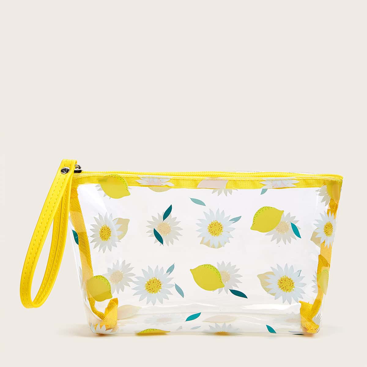 

1pc Flower Print Clear Makeup Bag, Blue