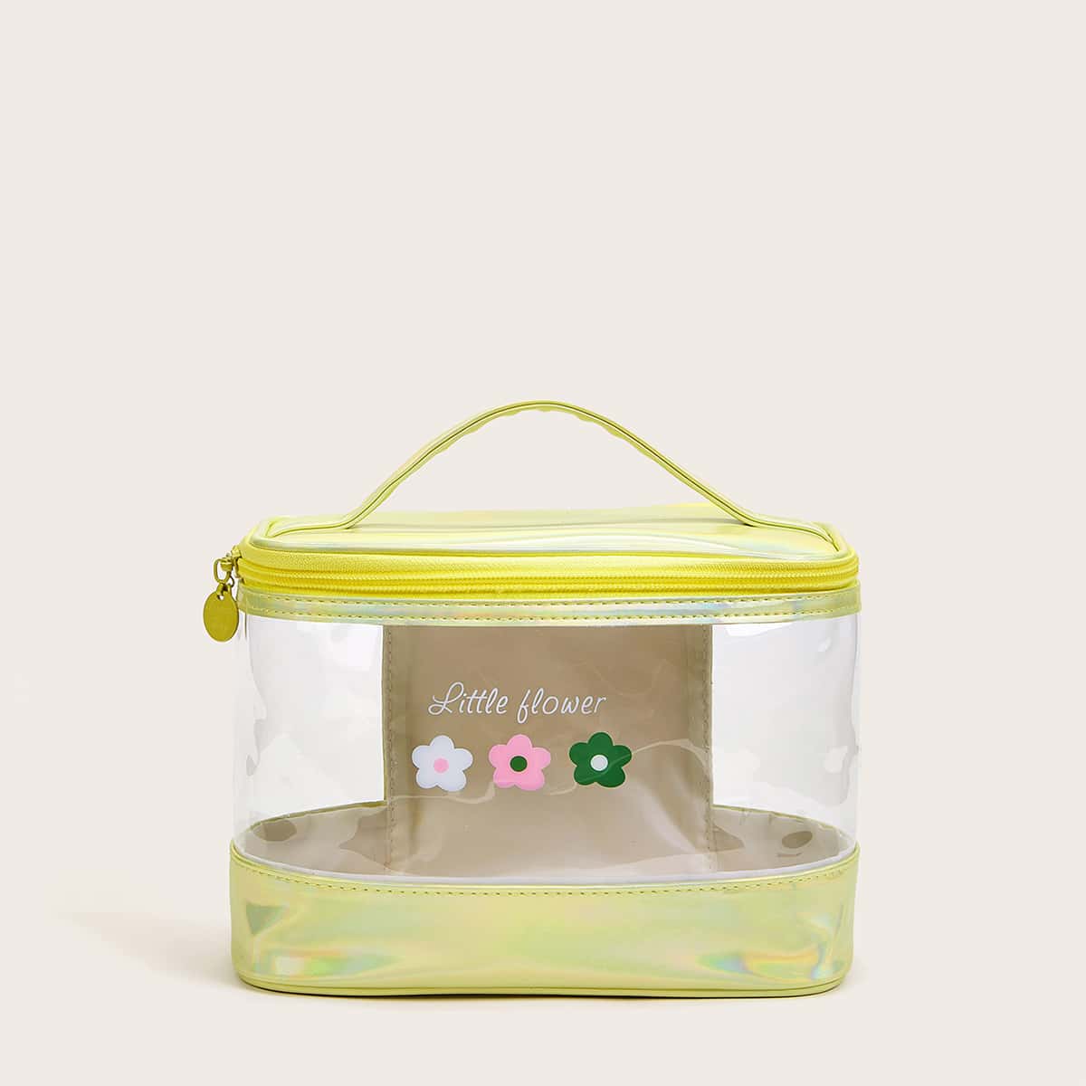 

1pc Flower Print Clear Makeup Bag, Yellow
