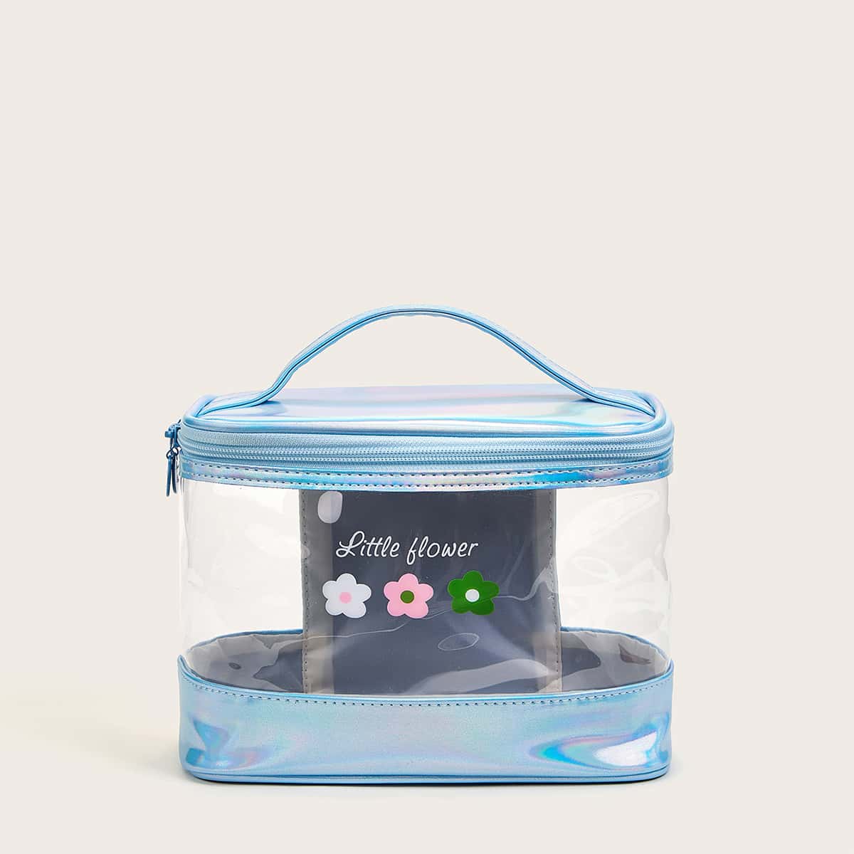 

1pc Flower Print Clear Makeup Bag, Blue