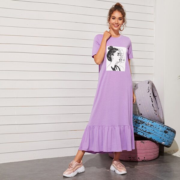 

Figure Graphic Smock Dress, Violet purple