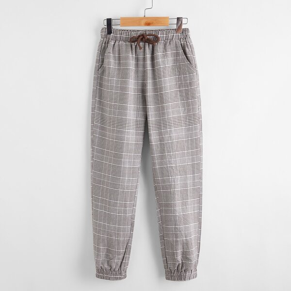 

Boys Drawstring Waist Plaid Pants, Multicolor