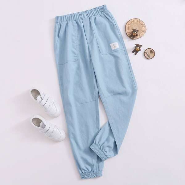 

Boys Patched Detail Slant Pocket Pants, Baby blue