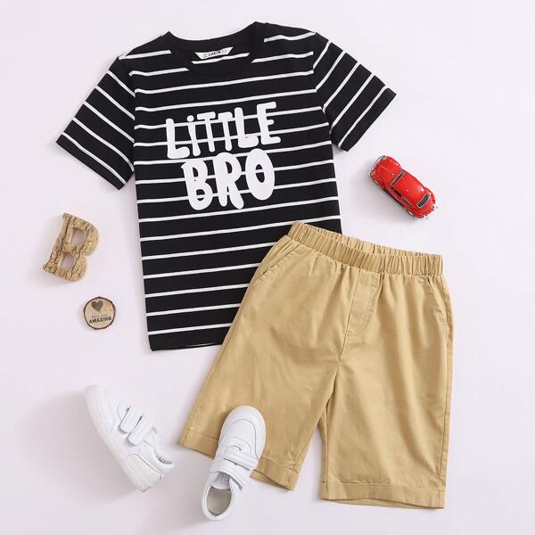 

Boys Striped & Letter Graphic Tee & Shorts Set, Multicolor