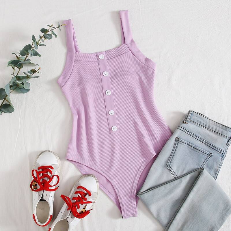 

Ribbed Purple Cami Bodysuit