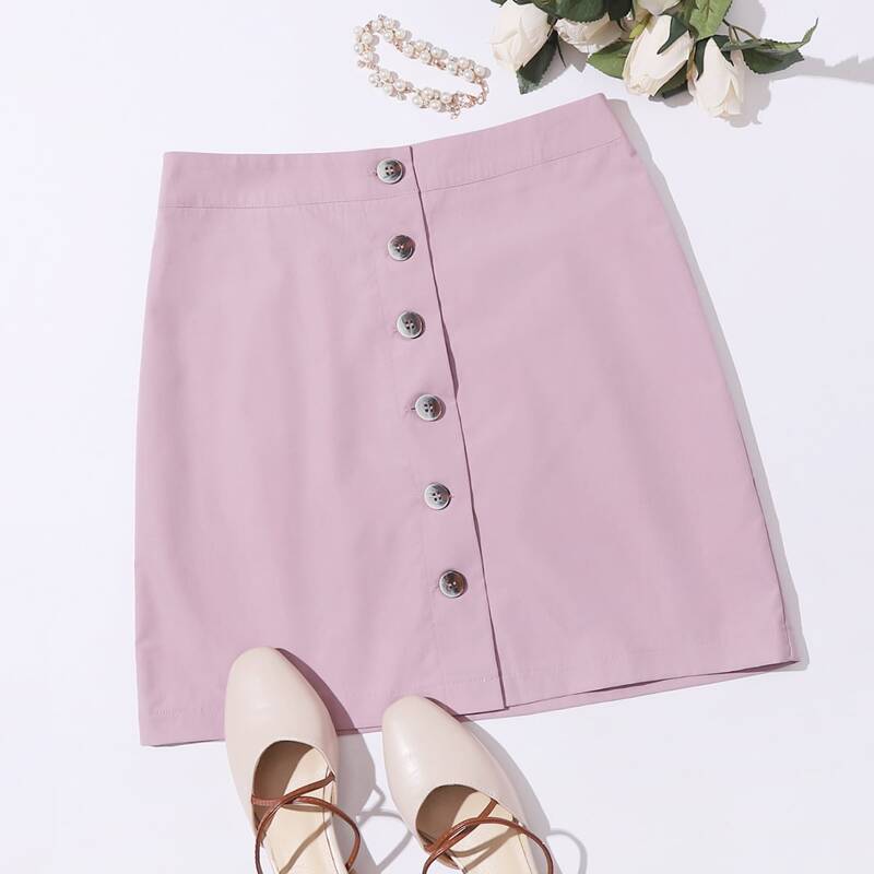 

Button Front Mini Straight Skirt, Lilac purple