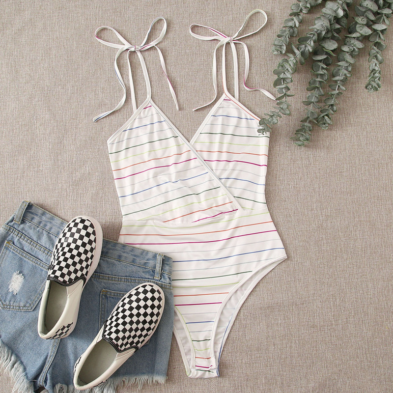 

Stripe Wrap Cami Bodysuit, White
