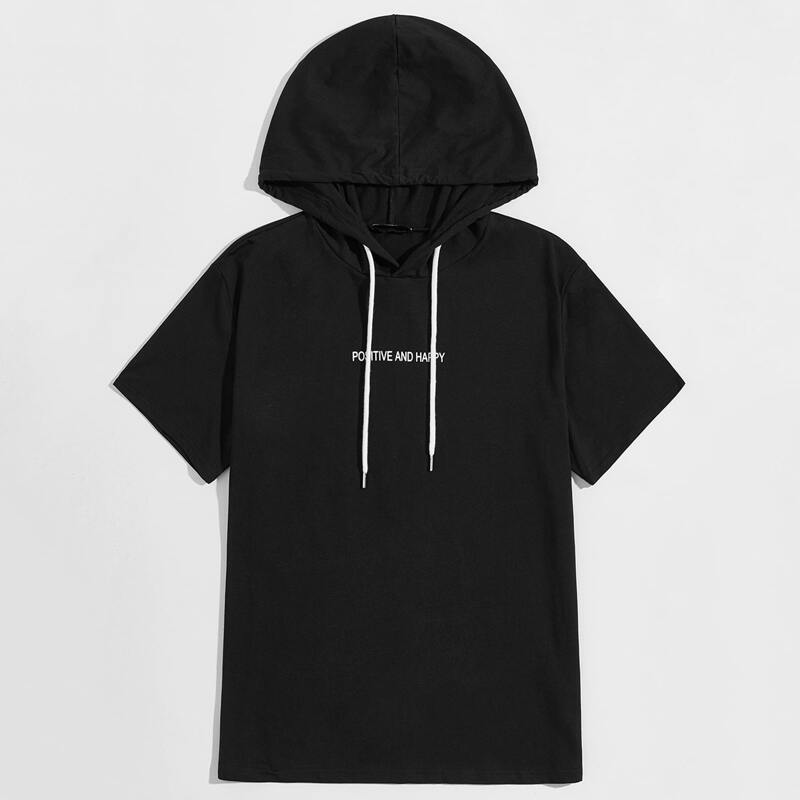 

Guys Letter Graphic Drawstring Hooded Top, Black